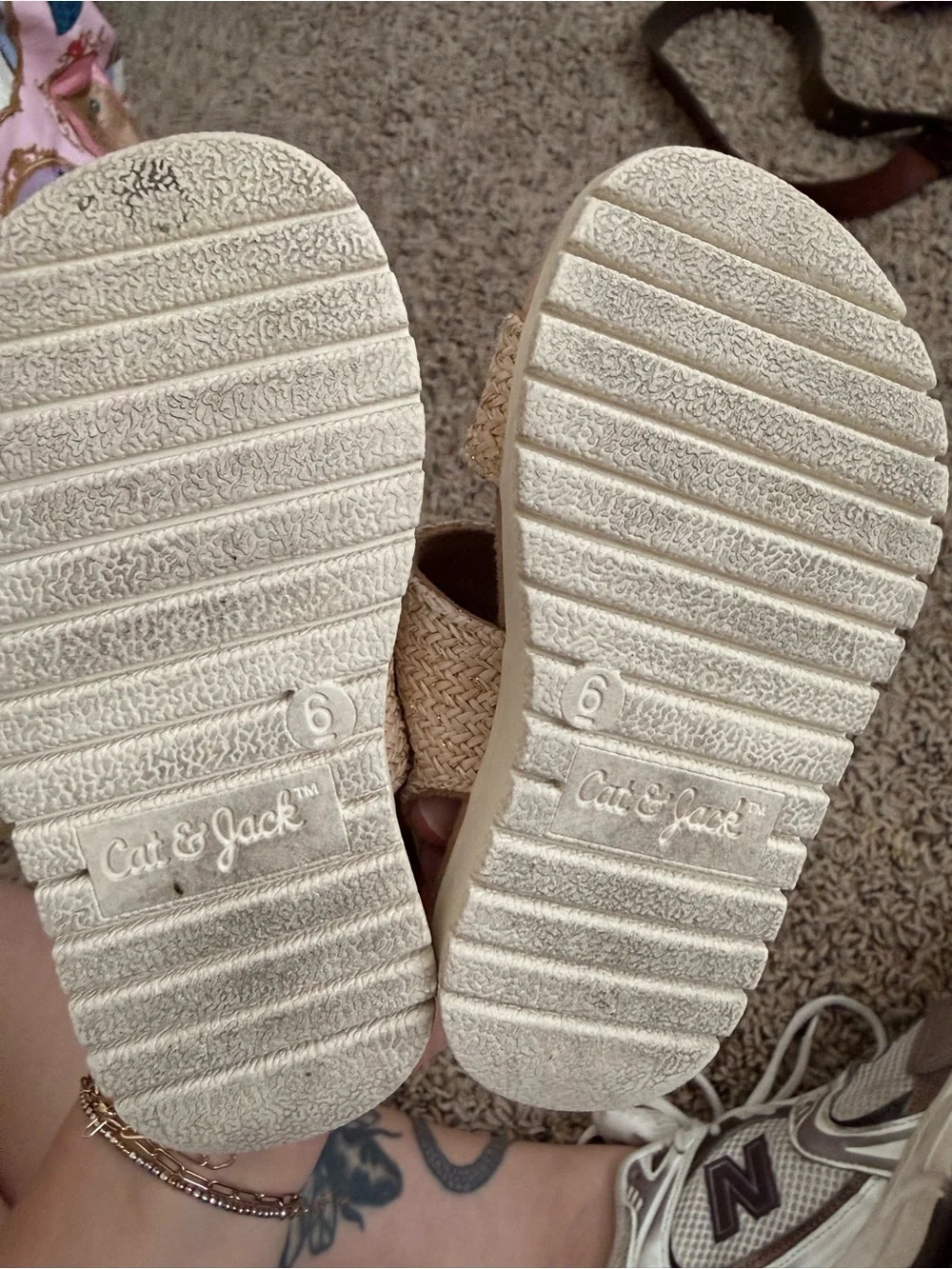 Cat & Jack Beige Woven Sandals with Pearl Buckles